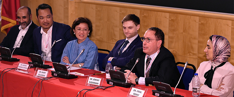 Speakers at WCM-Q’s Law and Medicine event take part in a panel discussion.