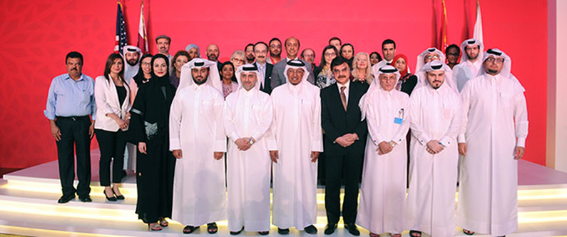 Dr. Javaid Sheikh, center, with VIPs, faculty members, staff and alumni of the Foundation Program.