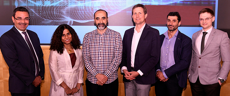 From left: Dr. Khaled Machaca, Dr. Sunanda Holmes, Dr. Mohammed Ghaly, Dr. Jeffrey Skopek, Dr. Jeremie Arash Rafii Tabrizi and Dr. Barry Solaiman.