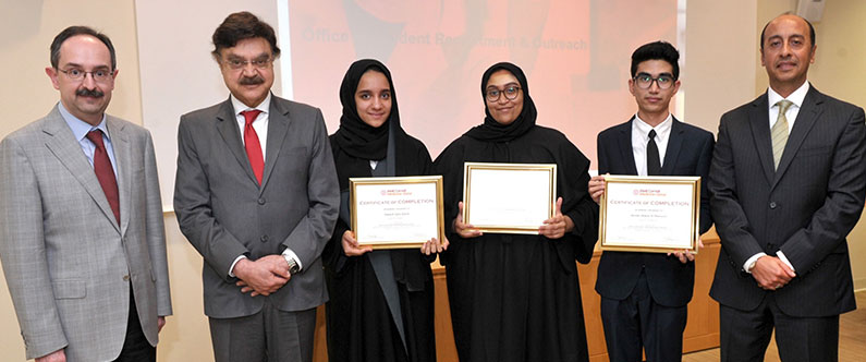 The winners of the Healing Hands competition with Dr. Marco Ameduri (left), Dr. Javaid Sheikh and  Dr. Rachid Bendriss (right).