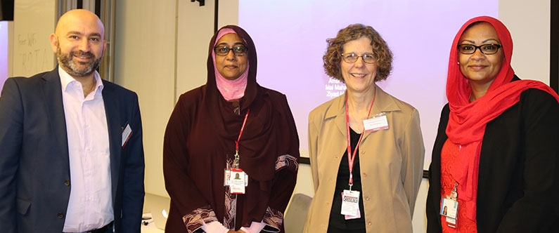 Expert speakers at the WCM-Q Assessment in Health Professional Education symposium, from left: Dr. Ziyad Mahfoud of WCM-Q, Dr. Amal Khidir of WCM-Q, Dr. Janice Hanson of the University of Colorado School of Medicine and Dr. Mai Mahmoud of WCM-Q.