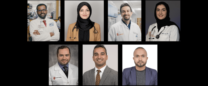Left to right (from top row): Dr. Vignesh Shanmugam, Dr. Mahruk Rizvi, Dr. Ghaith Abu-Zeinah, Dr. Dana Al Ali, Dr. Sadeer Al-Kindi, Dr. Shehryar Khan, and Dr. Shidin Balakrishnan