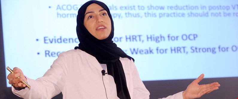 WCM-Q alumna Dr. Aisha Ahmad AA Yousuf, now medical director of reproductive surgery at Sidra Medicine, returned to her alma mater to give a Grand Rounds lecture entitled 'Enhanced Recovery in Surgery (ERAS) in Gynecology'.