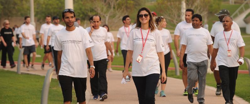 Members of the Education City community take part in a Walk for Life in Qatar Foundation’s Oxygen Park during WCM-Q’s Lifestyle Medicine Week.