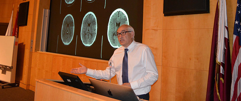 Renowned neuroscientist Dr. Ashfaq Shuaib discussed advances in management of acute stroke at WCM-Q's Grand Rounds.