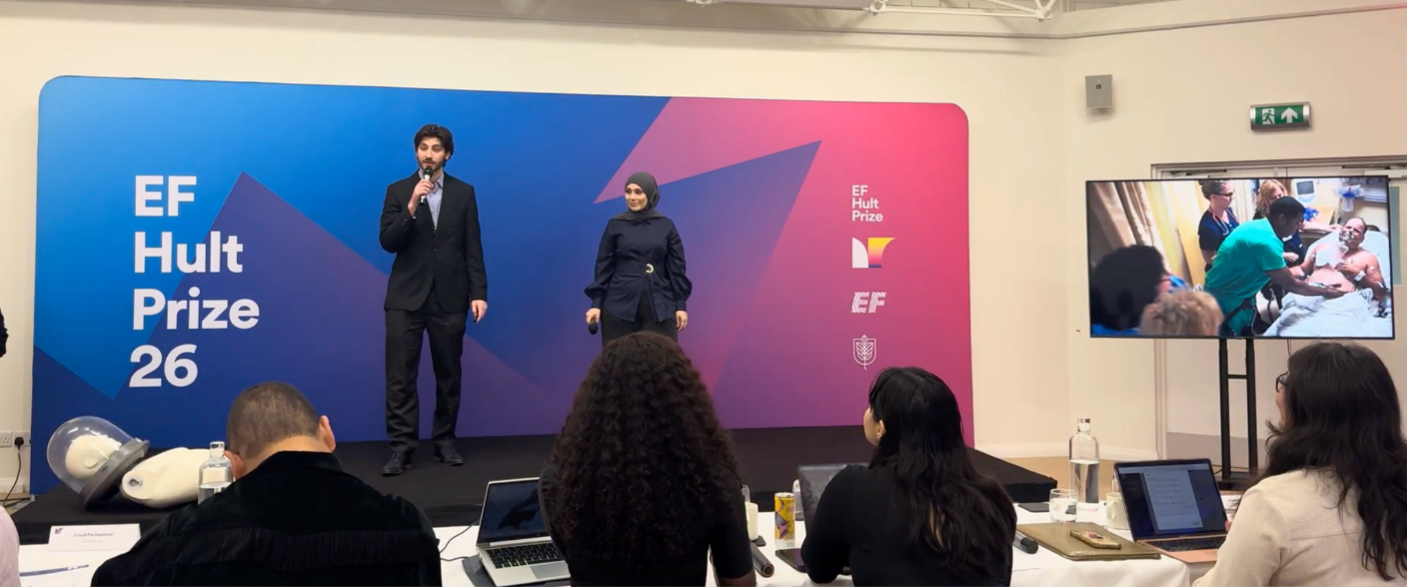WCM-Q final-year students Mahmoud Yousef and Mlaak Rob speaking about their project, which aims to improve survival rates of heart attack victims. 