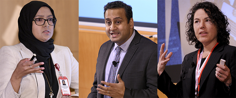 From left: Dr. Reshma Bholah, Dr. Saumil Parikh and Dr. Gillian Baty spoke at WCM-Q Grand Rounds.