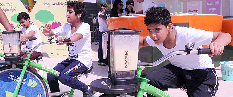 Sahtak Awalan - Your Health First brought its blender bikes to the LFC Foundation and WISH event at Awsaj Academy, giving students the chance to make healthy and nutritious fruit smoothies using pedal power.