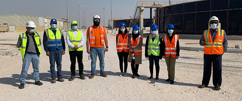 The students visited the site with Dr. Kuei-Chiu Chen and Ashghal engineer Mohamad Khader (far right) to see how the wastewater is treated.