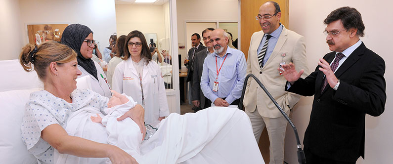 A simulation of a birth was used to demonstrate the technology in the center and its importance as an educational tool.