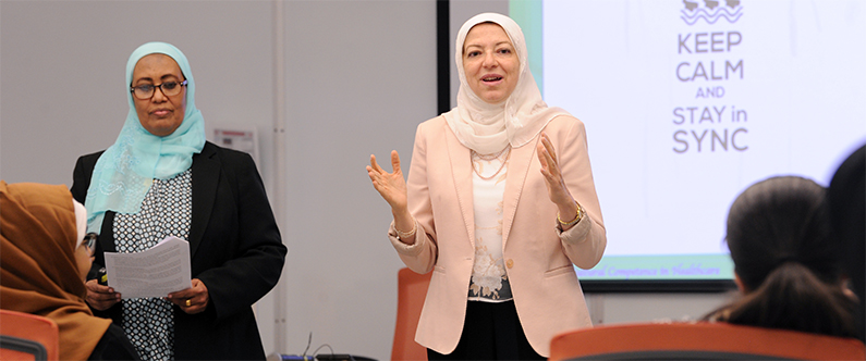 Ms. Huda Abdelrahim, senior specialist in the CCCHC, left, and Ms. Maha Elnashar, director of the CCCHC.