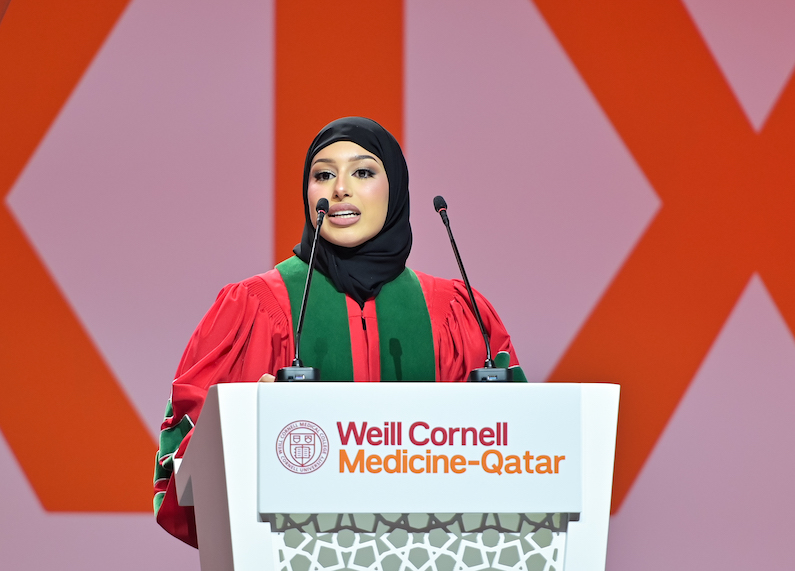 Newly qualified physician Dr. AlDana Al-Khalaf delivered the student Arabic address at the WCM-Q graduation ceremony.