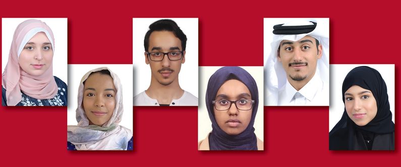WCM-Q students who excelled in the National Artificial Intelligence Competition were, from left: Maryam Arabi, Lina Ahmed, Yousef Al-Najjar, Leena Aboidris, Mohammed Al-Ansari and AlDana Al-Khalaf.