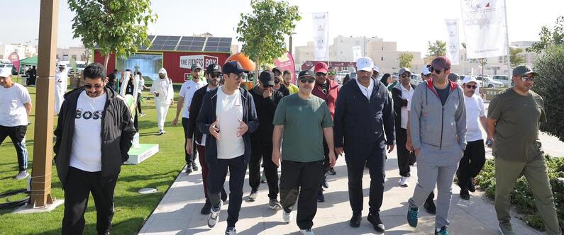 HE Dr. Abdullah bin Abdulaziz bin Turki Al Subaie, Minister of Municipality visiting Sahtak Awalan National Sport Day activities.