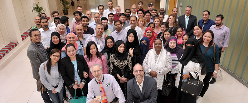 Dr. James Kaufman, President and CEO of the Laboratory Safety Institute, front left, and Thomas Doyle, WCM-Q Director of Environmental Health, Safety and Security, with participants.