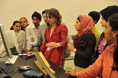 Master physics teacher takes local high school teachers through a velocity experiment.