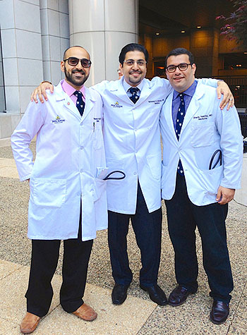 Dr. Mohammed Al-Hijji (left) and Dr. Mohamed Badreldin Elshazly (center), with fellow WCMC-Q graduate Dr. Shady Nakhla.