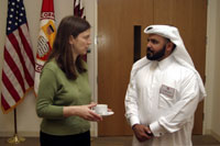 Dr. Konopasek in discussion with Dr. Salih Al-Marri, chairman of the family and community medicine department at the Hamad Medical Corporation