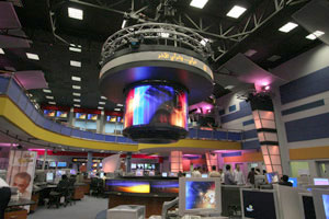 The sophisticated Al Jazeera Channel newsroom where approximately 15 hours of news bulletins are broadcast daily.