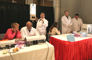 Hamad Medical Corporation physicians and laboratory technicians give blood tests, blood pressure measurements, hearing tests and eye tests at the Health Fair.