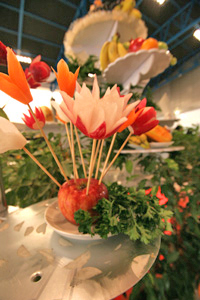 The Health Fair organizing committee offered free healthy snacks at a tempting centerpiece display.