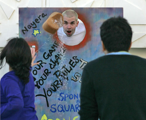 A Robert Cronin takes it on the chin at the students' charity fundraiser