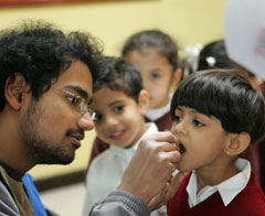 First-year pre-med Srihari Buddhavarapu spends his vacation time helping immunize children against the polio virus.