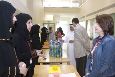 The foundation students aim “to make a difference” said Al Jazy Al Maraghi, seen talking to Dr. Marina Dodigovic, visiting assistant professor of English.