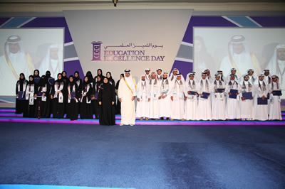 Recipients of the EED Awards, including WCMC-Q graudates Jehan Al Rayahi and Khaled Al Khelaifi