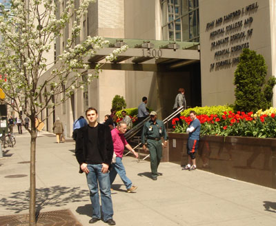 On a sunny spring day in Manhattan here I am, just outside Weill Cornell Medical College.